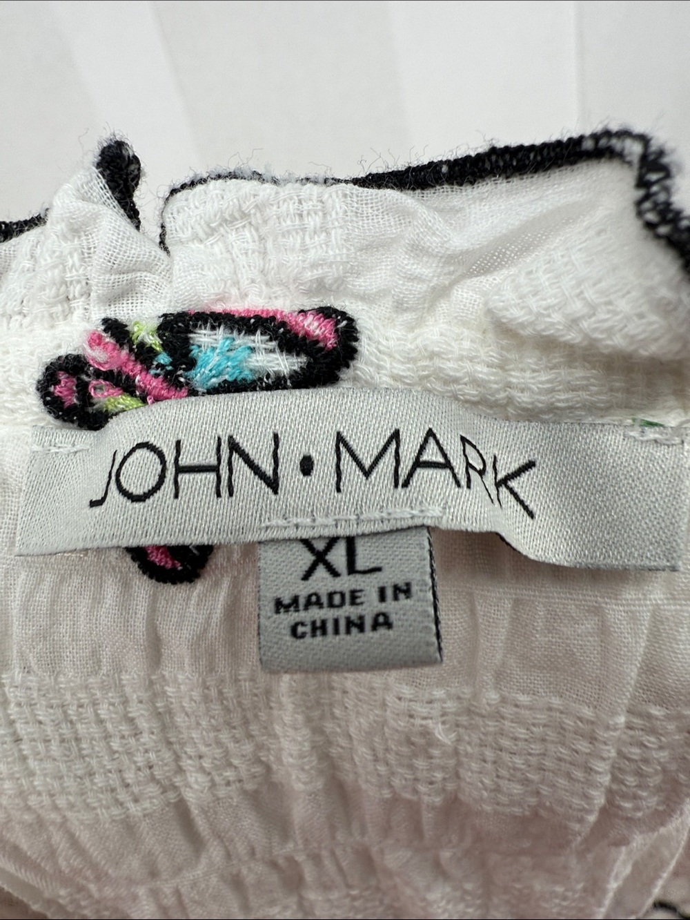 John Mark White Embroidered Blouse Bright Star Butterflies Birds size XL - Picture 5 of 6